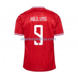 Camisola Dinamarca Hojlund 9 Homem Equipamento Primeiro Euro 2024 Manga Curta